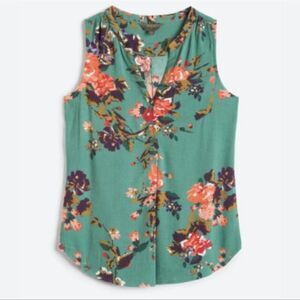 🔺️NWT Market & Spruce Sage Floral Prat Henley Sleeveless Top Large